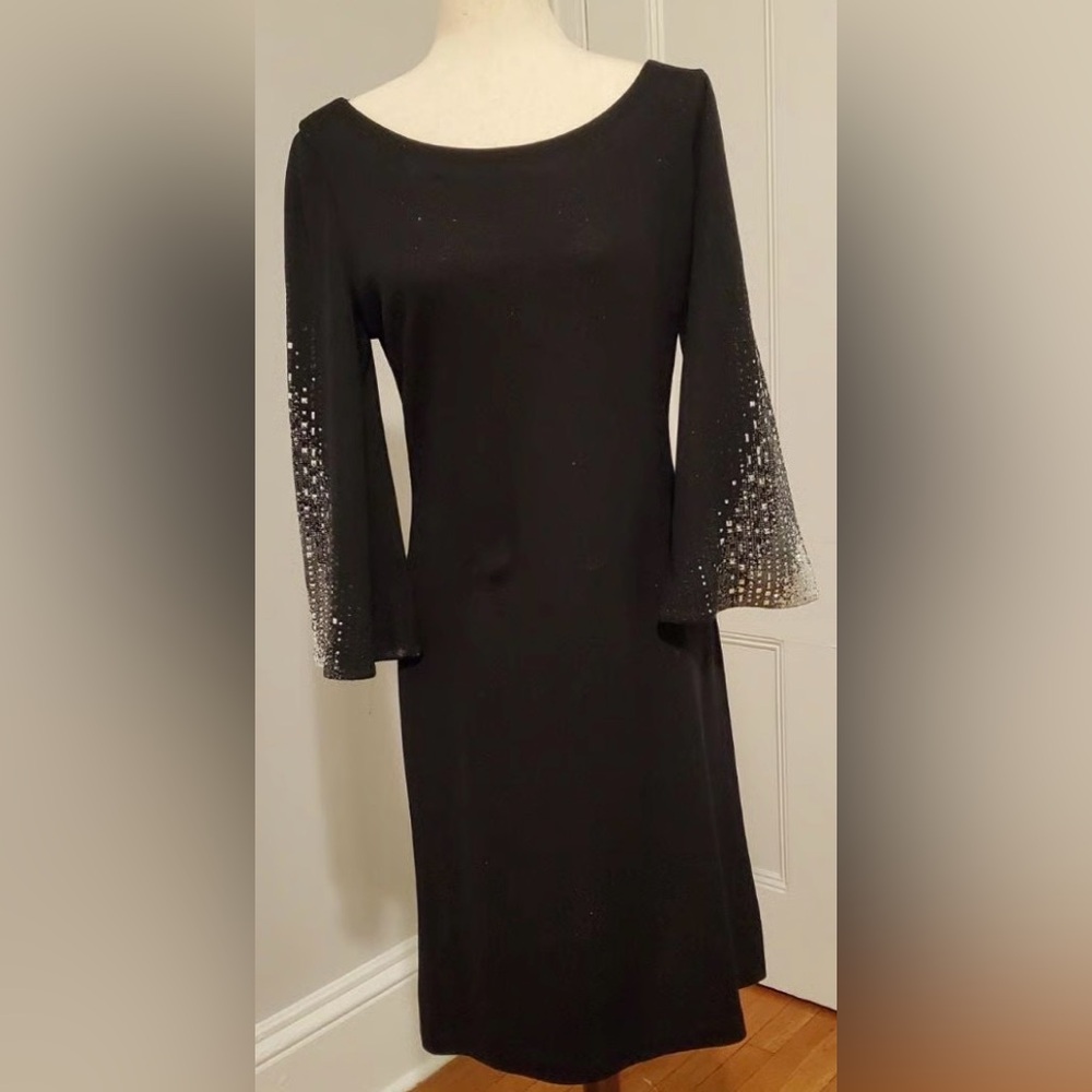 St. John Black Dress with Silver Sleeve Details